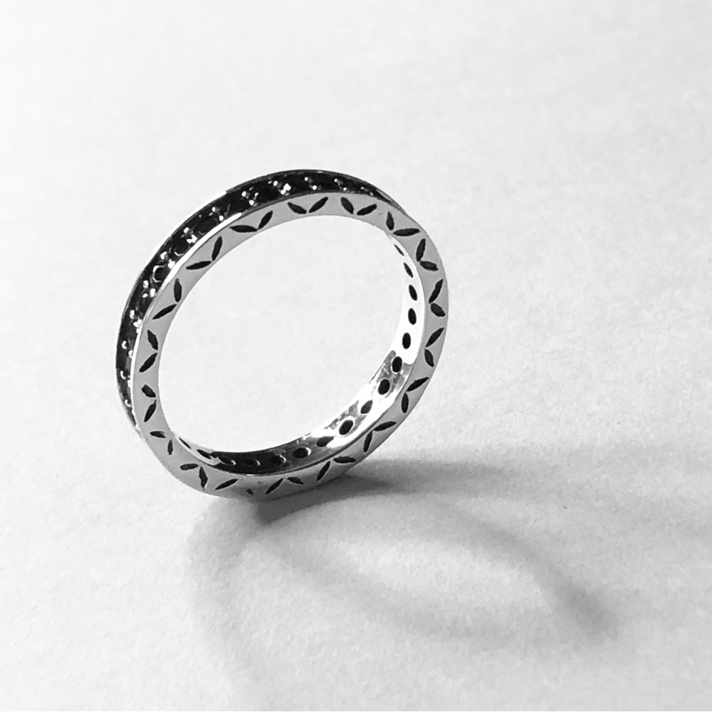 Solid 925 Sterling Silver Black Cz Ring - image 5